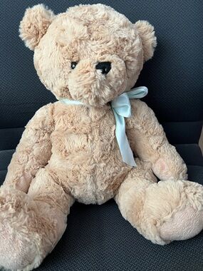 Classic Tan Plush Teddy Bear with Ribbon - Soft Kids Stuffed Animal